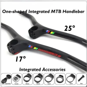 MTB Bicycle Integrated Carbon Fiber Handlebar with Stem -8/-17/-25 Degree 740mm - Picture 1 of 13