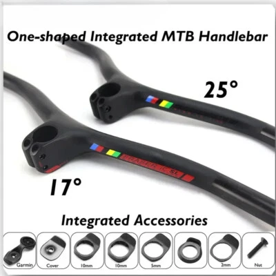 MTB Bicycle Integrated Carbon Fiber Handlebar with Stem -8/-17/-25 Degree 740mm - Image 1 of 4