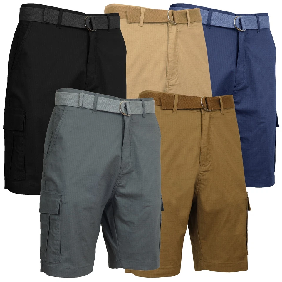Pantalones cortos cargo elásticos para hombre con cinturón - cómodos, duraderos y ajuste a medida Foto 1 de 3
