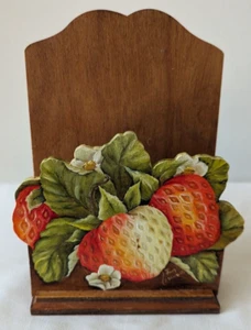 Napkin Letter Holder Wood Strawberry Hand Painted Strawberries Signed - Bild 1 von 12