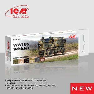 Acrylic Paints Set for WWI US Vehicles Grey, Brown, Green, Black ICM 3051 - Picture 1 of 7