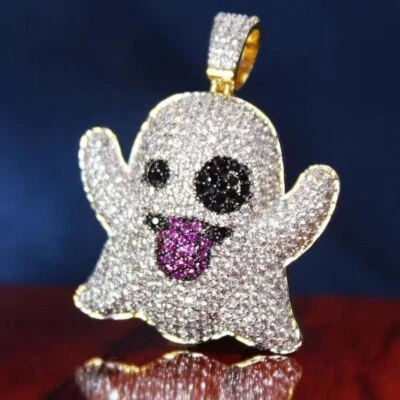 Colgante Fantasma Snapchat Corte Redondo Multicolor Oro Amarillo 14K Sobre 2" Foto 1 de 4