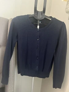 Girls Old Navy size XL (12) Cotton Button Up School Sweater Navy Blue Cardigan - Picture 1 of 6