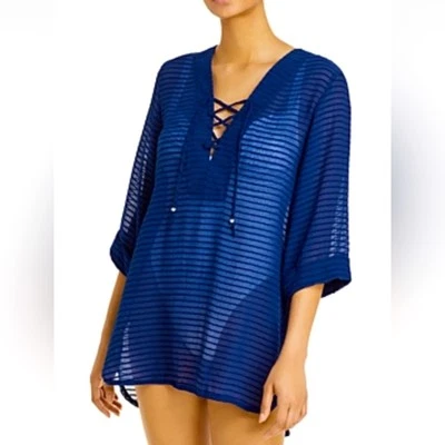 Vestido para mujer J. Valdi con cordones texturizado natación encubrimiento azul marino XL Foto 1 de 2