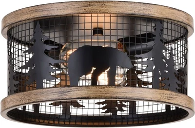 Vaxcel Lighting C0262 Kodiak 2 Light 12"W Flush Mount Drum - Black / Burnished - Image 1 of 4