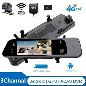 3 Channels 4G Dash Cam Rearview Mirror Android 10.0 2GB+32GB WIFI GPS Navi ADAS - Picture 1 of 14