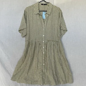 Sportsgirl Green Gingham Linen Blend Button Front Dress Size 16 - Picture 1 of 9