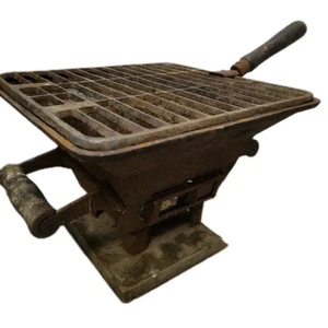Vintage Hibachi Genuine Japanese Cast Iron Coal Grill Cooker Wood Tabletop READ - Picture 1 of 14
