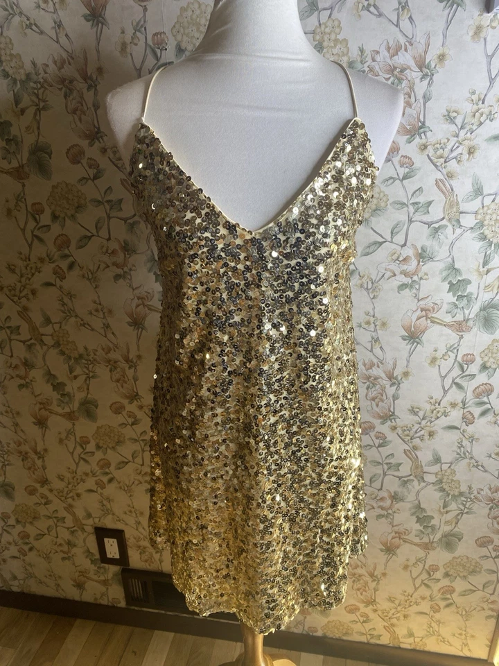 Lulu’s Force of Fashion Gold Backless Sequin Mini Dress Medium Gold Size XL - Image 1 of 4