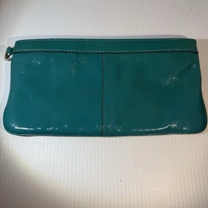 Coach Pochette Pelle Verniciata F13269 Grande Pochette da Polso Teal Rara Colorata LEGGI - Foto 1 di 11