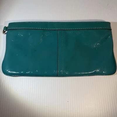Coach Patent Leather Clutch F13269 Large Wristlet Pouch Teal Rare Colorful READ - Image 1 of 4