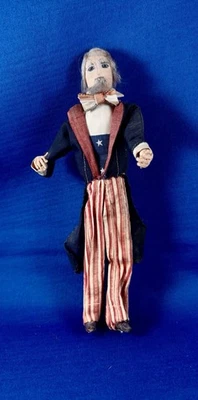Vintage Primitive Handmade Uncle Sam Cloth Doll 8” Patriotic Folk Art Americana - Image 1 of 4