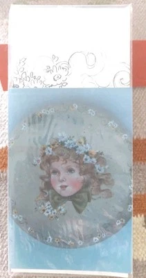 DELANE LANGE BLONDE GIRL DAISY CROWN ROUND HAT BOX TOP PAINTING PATTERN 1986 60 - Image 1 of 4