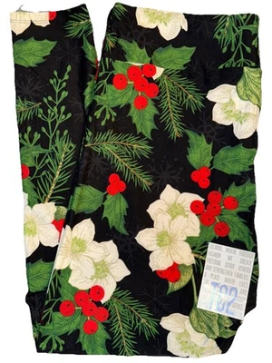 NUEVO LuLaRoe Alto y Curvilíneo 2 (18+) Negro Blanco Verde Rojo Acebo Navidad Leggings Foto 1 de 4