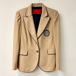 Carolina Herrera Long Sleeve Notch Lapel Boyfriend Preppy Blazer Tan Women's 12 - Picture 1 of 4