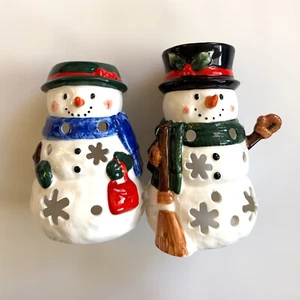 Yankee Candle Ceramic Mr. & Mrs. Snowman Tea light Votive Candle Holder Set - Picture 1 of 8