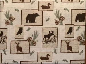 Vintage Lodge King Sheet Set Woodland Bears Moose Owls Ducks Pinecones Cabin - Picture 1 of 3