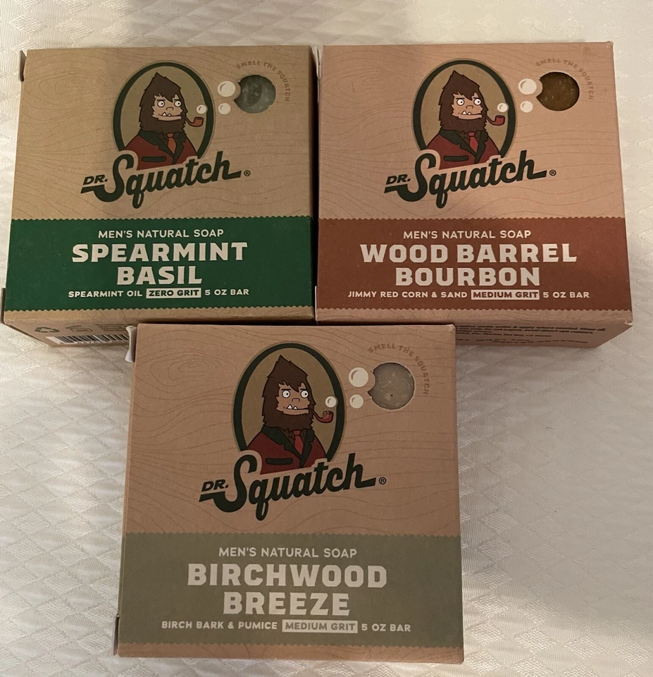Dr Squatch Soap Wood Barrel Bourbon Birchwood Breeze Spearmint Basil Lot Of 3 - Image 1 of 1