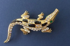 Large crystal lizard brooch- Gold tone - Picture 1 of 1