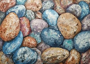 Original Artwork Modern Painting Landscape SEA STONES Beach Seascape Art Gift A4 - Picture 1 of 18