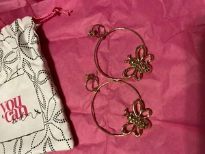 Fashion Gold Hoop Earrings with Bee accent w/ Pink Rhinestones ~ new in pouch - Picture 1 of 1