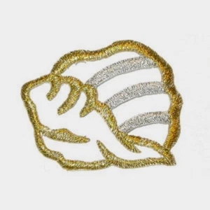 IRON ON PATCH - METALLIC SHELL.,gold/silver - Picture 1 of 1