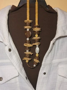 Artisan Chunky Natural Wood Necklace Earth Tones Boho Vintage Retro Safari - Picture 1 of 4