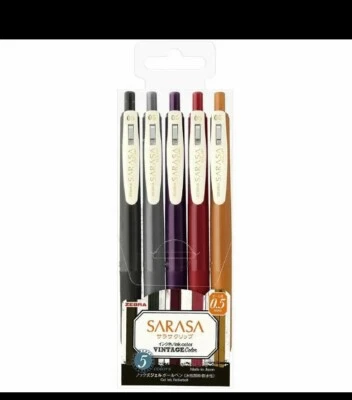 Zebra Gel Ball Pen SARASA JJ15-5C-VI2 0.5mm Vintage 5 Color Set  Japan free ship - Image 1 of 4