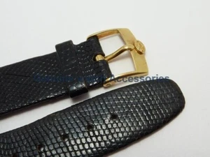 CONCORD 18k Yellow Gold Solid 16mm Buckle Clasp + Black Leather Band 21mm x 16mm - Picture 1 of 24