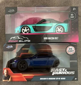 Jada Pink Slips Teal 1995 Mazda RX-7 and Fast & Furious Brian's Nissan GT-R R35 - Picture 1 of 1