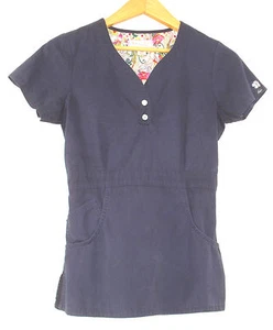 Koi by Kathy Peterson Justine Scrub Top Womens Size XS Dark Blue Style # 175 - Picture 1 of 7