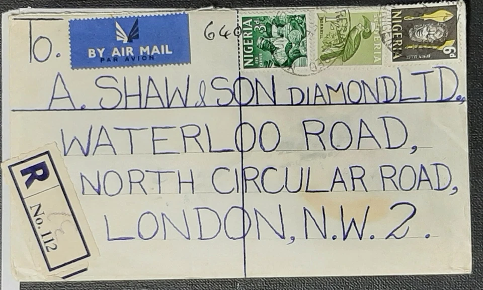 (NIG-205) NIGERIA 1964 Airmail REGIST. cover posted to LONDON with 3 stamps - Image 1 of 2