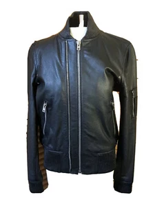 KOOPLES Black LEATHER JACKET Double Front Zippers Sz XS - Picture 1 of 7