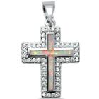 White Opal Christianity Cross .925 Sterling Silver Pendant
