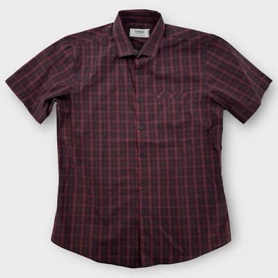 Topman Shirt Mens Large Slim Red Black Plaid Knit Short Sleeve Button Up NWT - Image 1 of 4