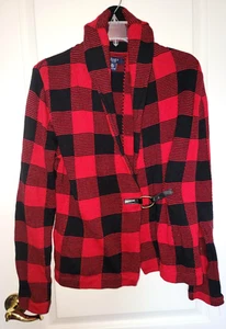 Chaps Women's Size PL Red Black Buffalo Print Plaid Buckle Cowl Neck Sweater - Picture 1 of 8