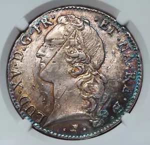 1766, Royal France, Louis XV. Large Silver Ecu Coin. Rainbow Toning! NGC AU-58! - Picture 1 of 4