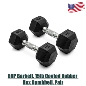 CAP Barbell, 15lb Coated Rubber Hex Dumbbell, Pair - Picture 1 of 6