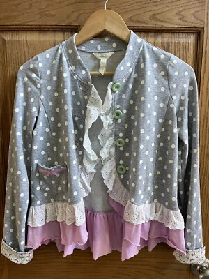 Matilda Jane Ruffle Jacket 12 Fairy Core Coquette Boho Kawaii Polka Dot  Eyelet - Image 1 of 4