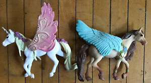 2 X Schleich Pegasus Unicorn W/ Pink Wing &Pegasus W/ Blue Wings  Toy 6” figures