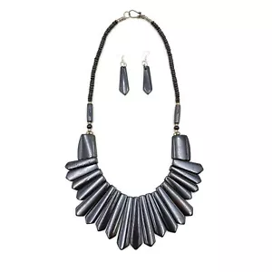 Collana tribale vintage passerella colore nero osso di bufalo moda boho set gioielli - Foto 1 di 1