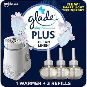 Glade PlugIn Plus Lufterfrischer Starterset, 1 Wärmer + 3 Nachfüllpackungen, sauberes Leinen - Bild 1 von 4