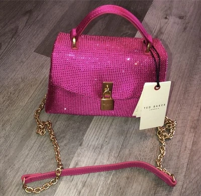 Bolso de Mano Ted Baker Amapola Rosa Caliente Asa Superior Cristal + Correa Bandolera Nuevo con Etiquetas Foto 1 de 4