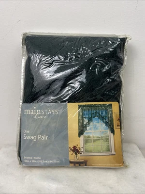 mainstays home one swag pair  deanna hunter 80in x 38 in green lace - Image 1 of 4
