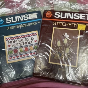 Lot Of 2 Sunset Stitch Kits (Happiness Is Homemade) & (Butterfly & Thistles) - Picture 1 of 8
