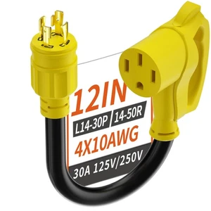4 Prong 30 Amp to 50 Amp RV Generator Adapter Cord, NEMA L14-30 Twist Lock Ma... - Picture 1 of 7