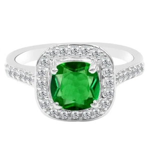 Anillo de oro blanco de 14 quilates con esmeralda natural de Zambia de 1,35 quilates y diamantes con certificación IGI - Imagen 1 de 4