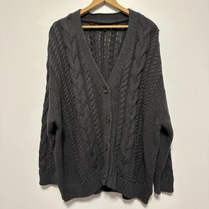 Cárdigan Quince Mujer 100% Algodón Orgánico Gran Tamaño Tejido con Cable Gris Carbón L - Imagen 1 de 10