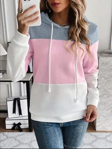 Trendy Drawstring Women's Color Block Hoodie Soft & Cozy - Picture 1 of 2