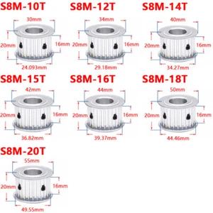 S8M Zahnriemenscheibe Bohrung 6-28 mm 10-20 Zähne Für 15mm Breite Zahnriemen - Picture 1 of 10